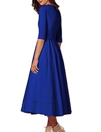 EFOFEI - Vestido largo para mujer con escote en V, manga 3 4, cintura alta, estilo vintage