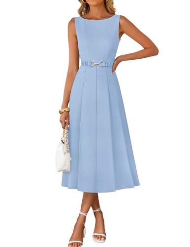 ZESICA Women's Summer Sleeveless Formal Cocktail Midi Dresses Blue L at Amazon