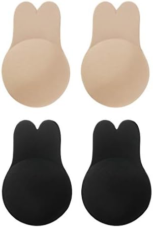 2 Pairs Sticky Bra Push up Strapless Backless Invisible Adhesive Bra Breast Lift Nipplecovers for Women Black Beige