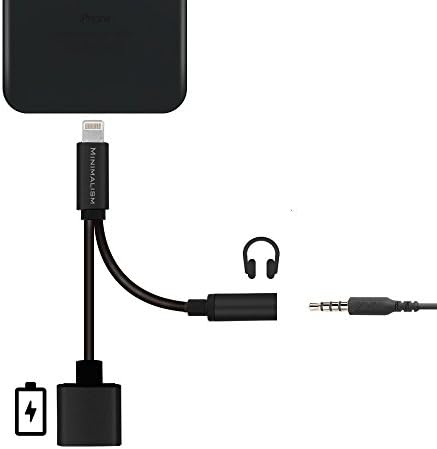 2in1 Lightning Adapter for iPhone IOS 10.2.1,MINIMALISM Lightning Charger and 3.5mm Earphone Cable Adapter [No Music Control] for iPhone 7/7 Plus/6s/6/5s/5 -Black