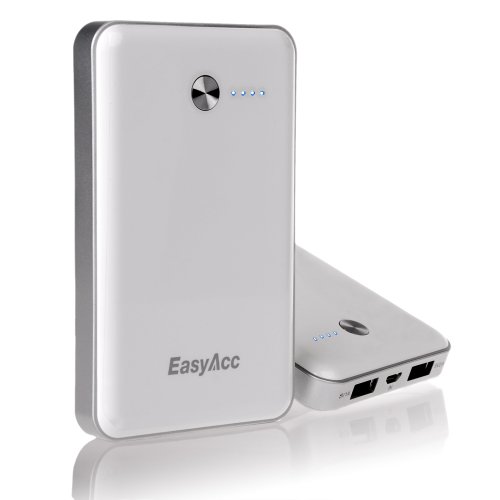 EasyAccÂ® 7000mAh 3.1A Dual USB Output Power Bank Portable Charger External Battery Pack for iPhone 4S 5S 5C, HTC One, Samsung Galaxy S4 S3 Note 2, Nokia 925 1020, iPad,Andorid Smartphones, 5V Tablets, Bluetooth Speakers headset, Google Glass, Gopro etc.[Output: 5V 2A & 1A; White]