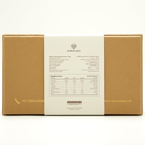 Aurum Apis Premium Honey Gift Box, Pure Kyrgyzstani Hand-Harvested | Unpasteurized | 100% Raw & Unfiltered White, Barberry & Mountain Honey | Natural Farm Fresh Wellness Support - 330g (Pack of 3)