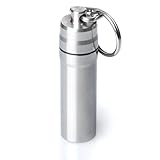 GUS Trekker Pill Fob, Made in USA, Stainless Steel Keychain Pill Holder, CR123A Battery Holder