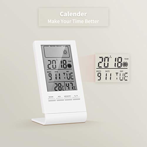 ELEHOT Indoor Digital Room Thermometer Hygrometer Accurate Temperature Gauge Humidity Monitor with Alarm Clock Calendar LCD Display for Home Office Use - Thumbnail 4