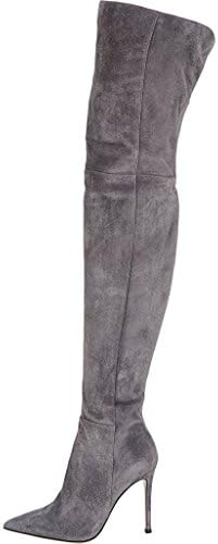 Juoar Women's High Heel Over the Knee Thigh High Boots Slip-on Suede Stilettos Suede Gray US15