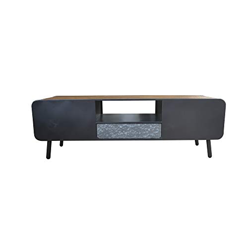 Herrera Media Console in Dark Gray with Hidden Storage, Open Shelf, And Solid Wood Top, by Artum Hill
