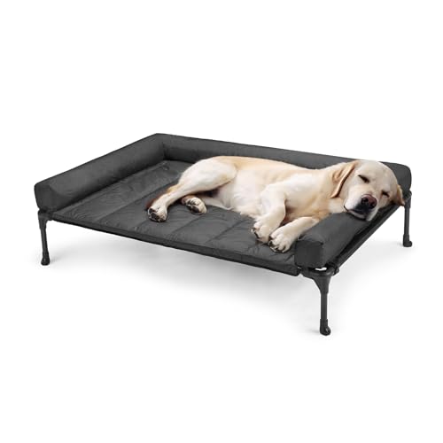 Veehoo Elevated Dog Bed, Lifted Dog Ded Add Waterproof Removable Pillow-Top Mat, Raised Pet Cot with Breathable Mesh, No-Slip Feet, Bolster Dog Cot Bed for Indoor & Outdoor, 107 x 76 cm, Black