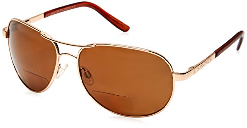 Suncloud Aviator +2.50 Polarized Reader Sunglasses, Gold Frame, Brown Polycarbonate Lenses