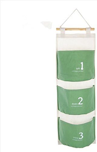 Hanging Organizer Freeheart 3 PocketS Cotton Linen Wall Suspension Hanging Organizer Storage Bag (Green)