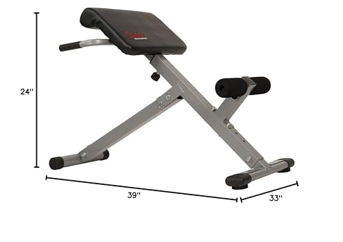 SUNNY HEALTH & FITNESS 45-DEGREE HYPEREXTENSION ROMAN CHAIR WITH ADJUSTABLE HEIGHT AND BACK, GLUTE, HAMSTRING, AND AB WORKOUTS FOLDABLE SIT UP GYM BENCH FOR HOME, GRAY – SF-BH6629