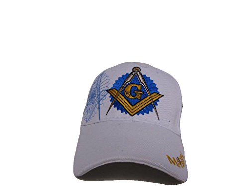 Embroidered White Freemason Mason Masonic Shadow Emblem Baseball Style Cap Hat