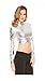 Red Hanger Women's Crop Top - Metallic Wet Look Mock Neck Turtleneck - Long Sleeve (Silver-L)