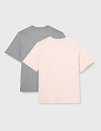 AMAZON ESSENTIALS 100% COTTON T SHIRTS FOR MEN, REGULAR-FIT SHORT-SLEEVE V-NECK, PACK OF 2, AVAILABLE IN BIG & TALL, GREY HEATHER/PALE PINK, SMALL