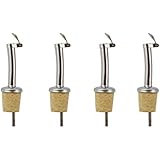 Olive Oil Wine Vinegar Bottle Pourer Free Flow Spout with Natural Cork Organic, Set of 4