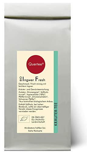 Quertee - Biotee "Ingwer Fresh" - Ayuvitalischer Bio Kräutertee mit Zitronengras und Ingwerstücke - Frisch minzig mit leichtem Ingwer Geschmack (500 g) – Bild 4