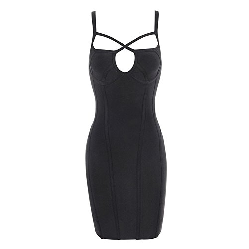 Whoinshop Women's Rayon Backless Low-cut Sling Bandage Cocktail Dress Black S