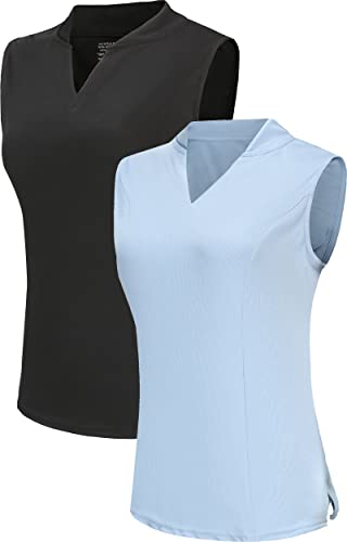 TRENDIMAX WOMENS 2 PACK GOLF SHIRT V NECK QUICK DRY POLO SHIRTS ATHLETIC TENNIS WORKOUT TANK TOPS FOR WOMEN