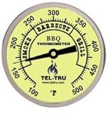 Tel-Tru BQ300 Barbecue Thermometer, 3 Inch Aluminum Zoned Dial, 4 Inch Stem, 100/500 Degrees F