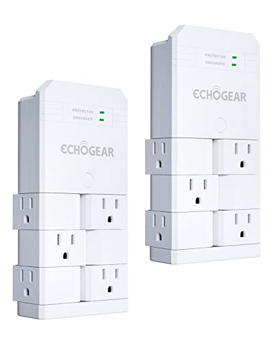 ECHOGEAR On-Wall Surge Protector with 6 Pivoting AC Outlets & 1080 Joules of Surge Protection - Low Profile Design Installs Over Existing Outlets to Protect Your Gear (White 2 Pack)