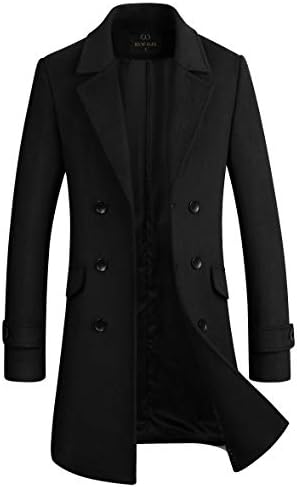 Lende Men's Trench Coat Winter Long Jacket Double Breasted
