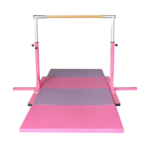 Bestmart INC Pink Adjustable (3'-5') Gymnastics Bar and 10ft Folding Mat Combo Gym Set