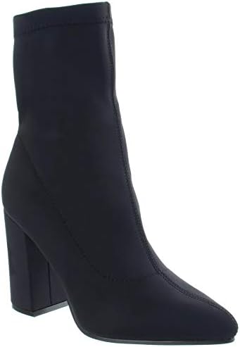 Miss Image UK Womens Ladies Lycra Stretch Block Heel Pointy Toe Zip Up Ankle Boots Shoes Size