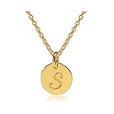Three Keys Jewelry Stainless Steel 18k Gold Tone Initial Alphabet Disc Pendant Necklace 18