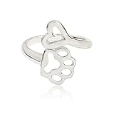 Pettstore Creative Women Silver Lucky Dog-paw Ring Adjustable - Hollow Print Love Heart Toe Ring Opening Pet Animal Fashion Jewelry Perfect for Girls (Silver)
