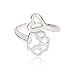 Pettstore Creative Women Silver Lucky Dog-paw Ring Adjustable - Hollow Print Love Heart Toe Ring Opening Pet Animal Fashion Jewelry Perfect for Girls (Silver)