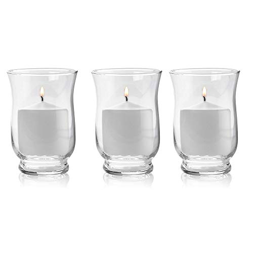 Set of 3 Glass Hurricane Vases 6 Inch Tall x 4 Inch Opening - Multi-use: Pillar Candle Holder, Flower Vase - Perfect as a Wedding Centerpieces, Home Decoration - Thumbnail 2