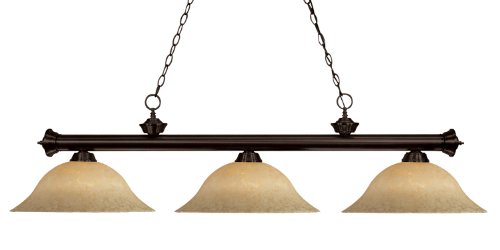 Z-Lite 200-3BRZ-GM16 Riviera Three Light Billiard, Steel Frame, Bronze Finish and Golden Mottle Shade of Glass Material