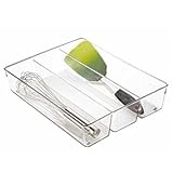 mDesign Kitchen Drawer Organizer for Silverware, Spatulas, Gadgets - 13.8" x 10.5" x 3", Clear