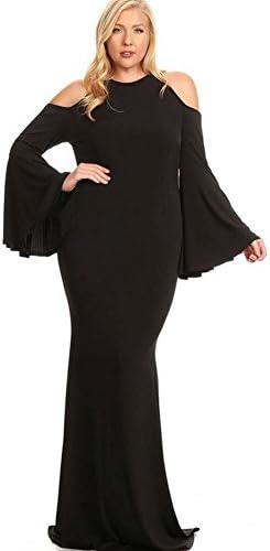 Fashion Black Bell Sleeves 2165 Sexy Hourglass Mermaid Gown Maxi Dress Plus