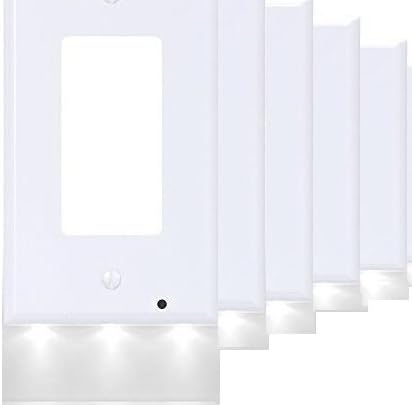 Kinbird,5pcs,Guidlight Outlet Wall Plate With LED Night Lights, Decor receptacle Standard Decorative Electrical Wall Outlet White