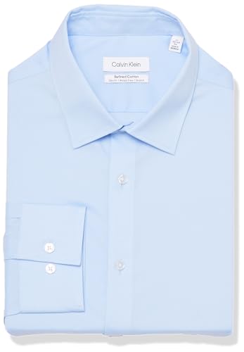 Calvin Klein Men's Dress Shirt Slim Fit Refined Cotton Stretch Solid