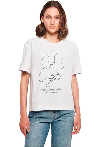 Miss Tee Mst362-drink Coffee Be Awesome tee Camiseta, Blanco, L Mujeres