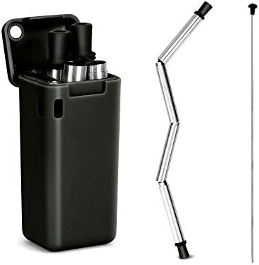 Reusable Straws, Missalis Collapsible Straw, Metal folding straw, foldable straw, With Portable Protection box and keychain, With Cleaning Brush, Can be used outdoors and travel (Black 1pc)