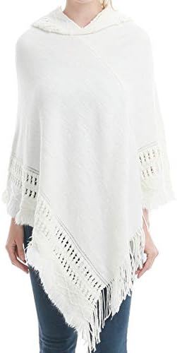 ポンチョ レディース フリンジポンチョ フード付きケープ ざっくり編み ニット フリンジ裾 ファッション