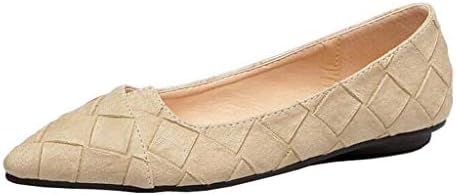 Willsego Ankle Women's Plaid Pointed-Toe Slip-on Ballet Flats (Color : Beige, Size : 5 UK)