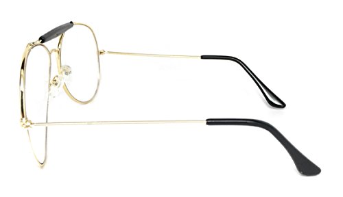 WebDeals - Clear Lens Aviator Eyeglasses Classic Retro Metal Frame... (Gold Frame, Black Top Bar) - Thumbnail 3
