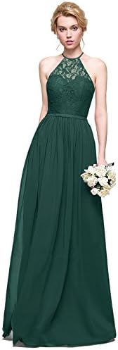 Loffy Women's Elegant Sleeveless Long Chiffon Bridesmaids Dress Dark Green Size 6