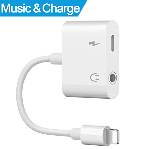 Headphones Adapter 2 in 1 Audio +Charger Adapter Headset Connector.Headphone Jack to 3.5mm AUX Audio Splitter Charger Adaptor Wire Control Extender Jack Stereo-White