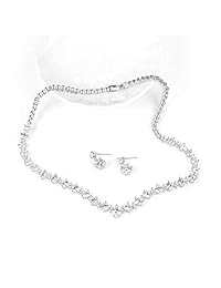 WeimanJewelry - Juego de collar y pendientes de plata y oro con circonita cúbica de corte redondo para novia