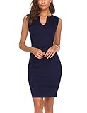 Naggoo Women's Business Wear To Work Sleeveless V Neck Bodycon Pencil Dress, Navy Blue, 4/6