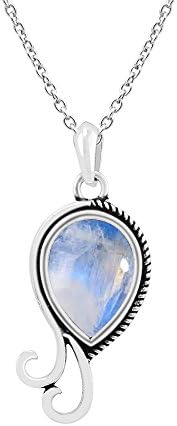 5.60ct,Genuine Cabochon Rainbow Moonstone &amp; 925 Silver Plated Pendant