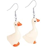 Cute Duck Dangle Drop Earrings for Women Funny Lovely Resin Ducky Dangling Cartoon Novelty Duckie Hook Lightweight Handmade Statement Earring Creative Aesthetic Jewelry for Animal Lover