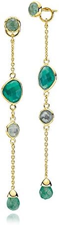 Gold Drop Earrings for Women | Removable Pendants and 3 Green Semiprecious Gemstones | Green Onyx, Aventurines and Phrenit | Shiny 925 Sterling Silver Jewellery for Woman | Modern Scandinavian Design