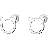 Cute Cat Kitten Tiny Small Stud Earrings for Women Cartilage 925 Sterling Silver Animal Pet Tragus Screw Back Ball Sleeper Barbell Studs Earring Lovely Hypoallergenic Christmas Jewelry Birthday Gifts 20G