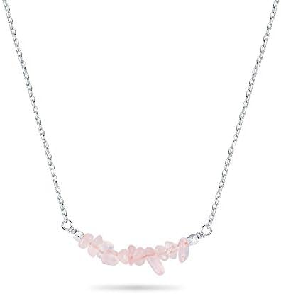 Gemstone Bar Pendant Necklace for Women Girls Dainty Gift Natural Crystal 18K Gold/Platinum Plated Chakra Energy Chain Jewellery 18"