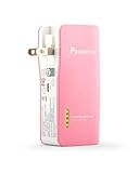 Pisen 2-in-1 AC Plug Charger, Portable Charger and Wall Charger Fast charger Colorful with 5000mAh Capacity External Battery Backup, for iPhone iPad Smartphone Samsung Galaxy Tablets (Pink)